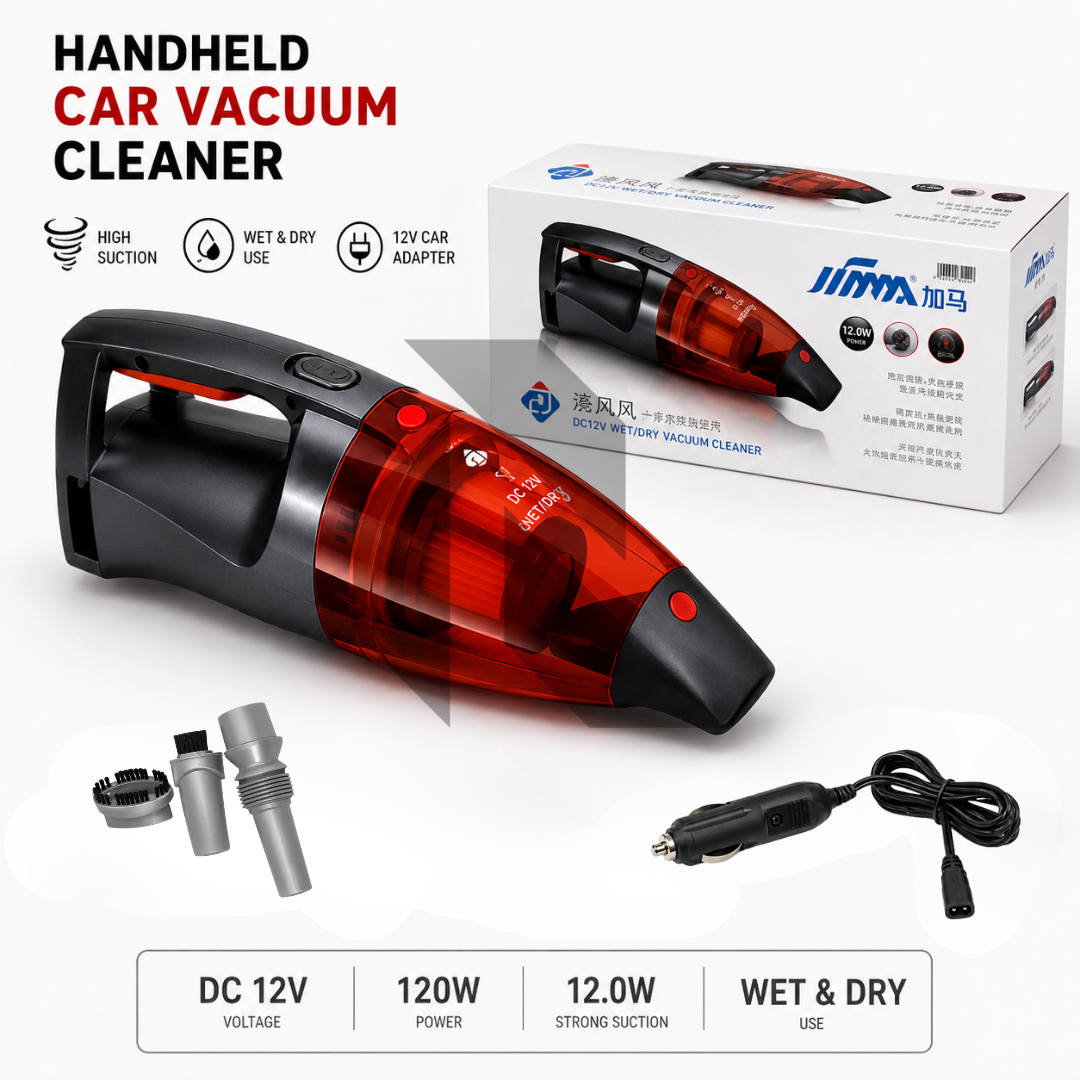 12V DC Wet & Dry Portable Car Vacuum Cleaner – High Power Handheld Auto Vacuum with Accessories