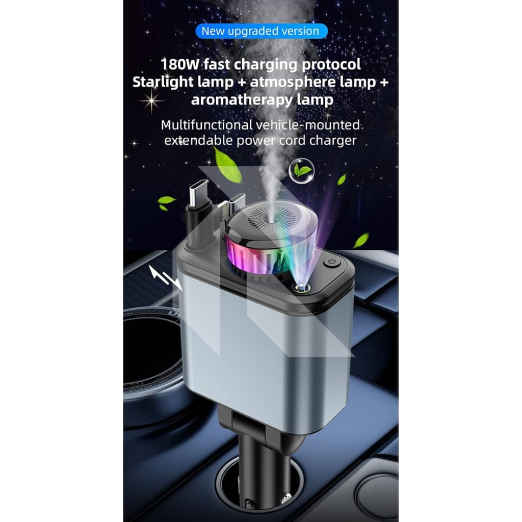 180W Car Charger with Starlight Ambient Light, Aromatherapy & Retractable Cables – LC-049