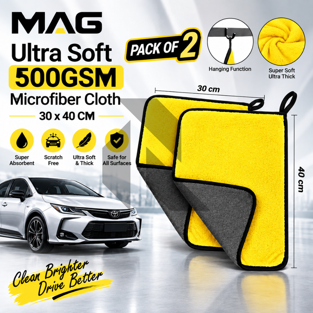 MAG Ultra Soft 500GSM Microfiber Cleaning Cloth 30x40CM – Thick Scratch-Free Towel
