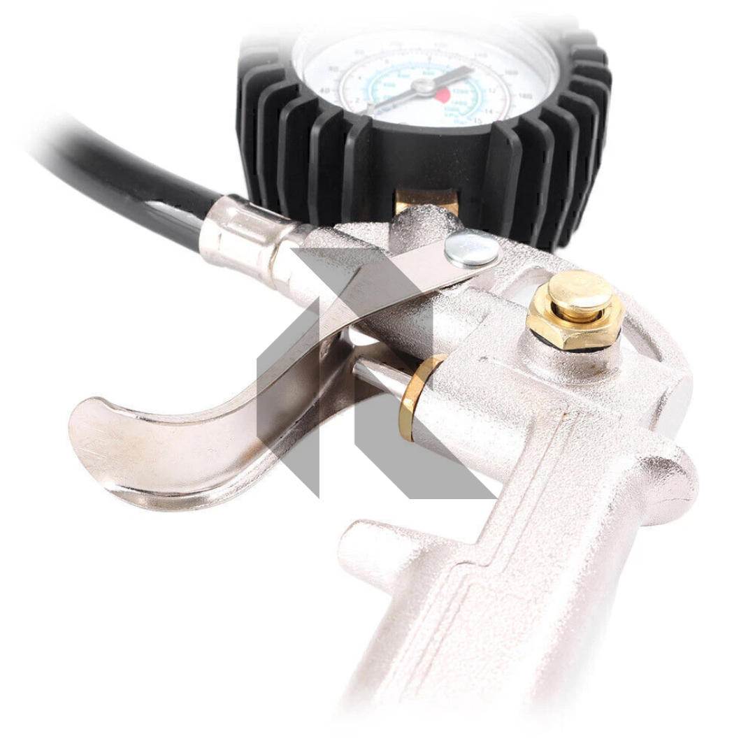 220 PSI Analog Tire Pressure Gauge with Air Inflator Gun – Air Compressor Tire Inflating Tool