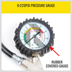 220 PSI Analog Tire Pressure Gauge with Air Inflator Gun – Air Compressor Tire Inflating Tool