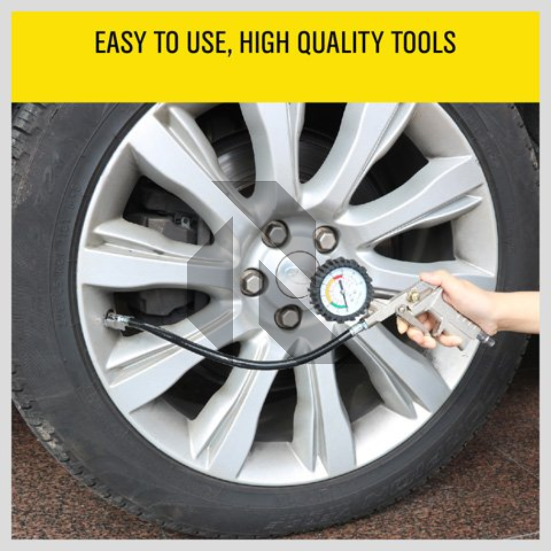 220 PSI Analog Tire Pressure Gauge with Air Inflator Gun – Air Compressor Tire Inflating Tool