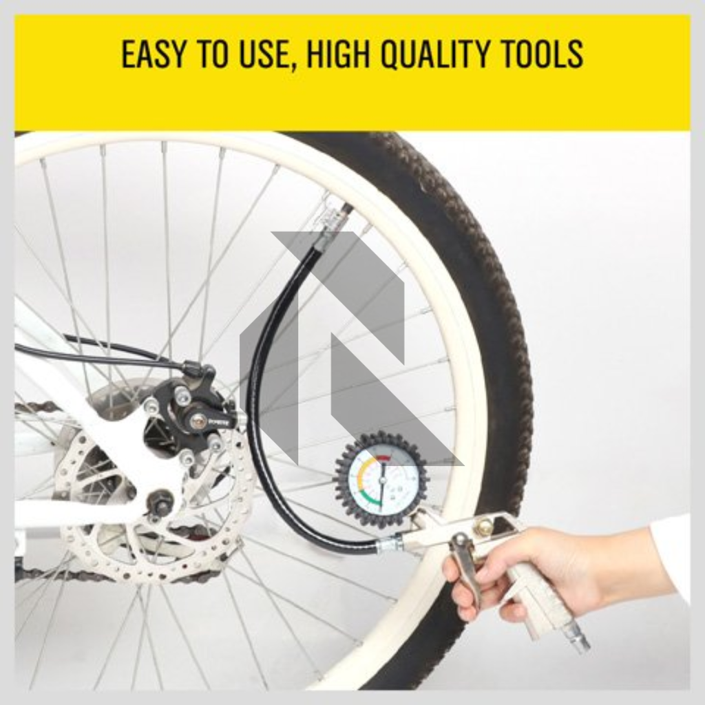 220 PSI Analog Tire Pressure Gauge with Air Inflator Gun – Air Compressor Tire Inflating Tool