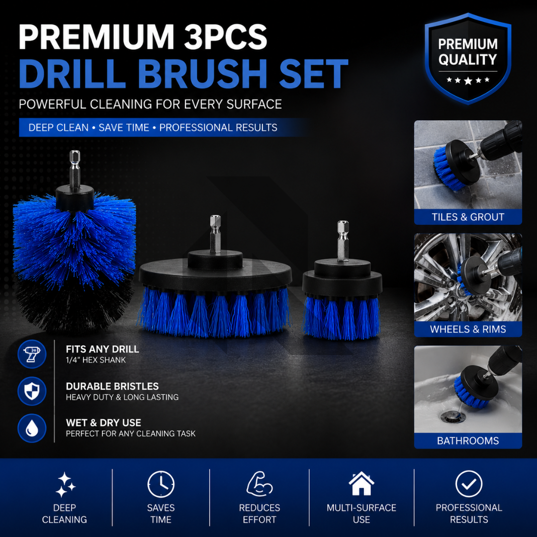 3-Piece Drill Brush Set – Power Scrubber for Car Detailing, Wheels, Tires, Seats & Interior Main image