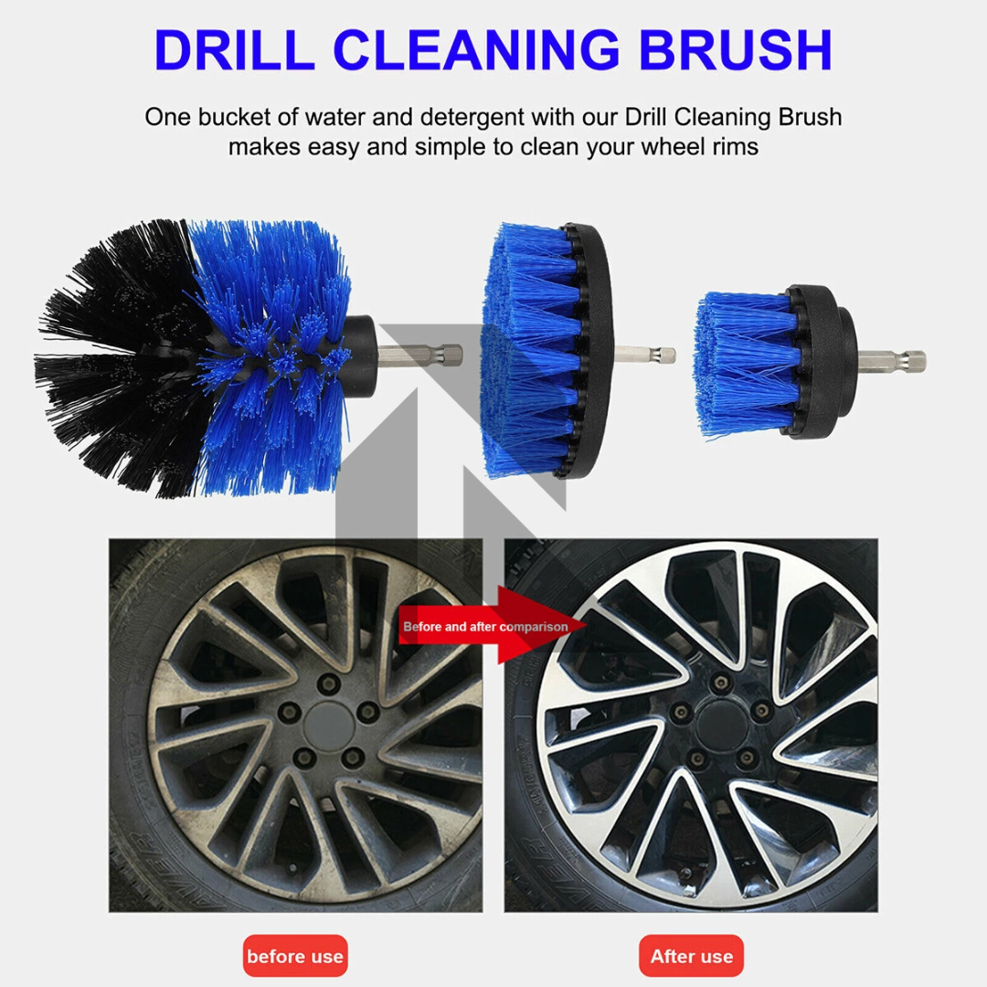 3-Piece Drill Brush Set – Power Scrubber for Car Detailing, Wheels, Tires, Seats & Interior