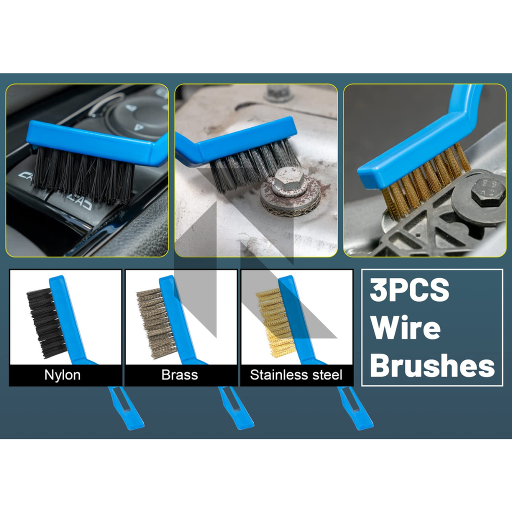 3 Pcs Mini Wire Brush Set – Brass, Nylon & Stainless Steel Detailing Brushes