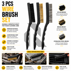 3-Piece Large Wire Brush Set – PP, Brass & Steel for Rust, Upholstery & Heavy-Duty Cleaning