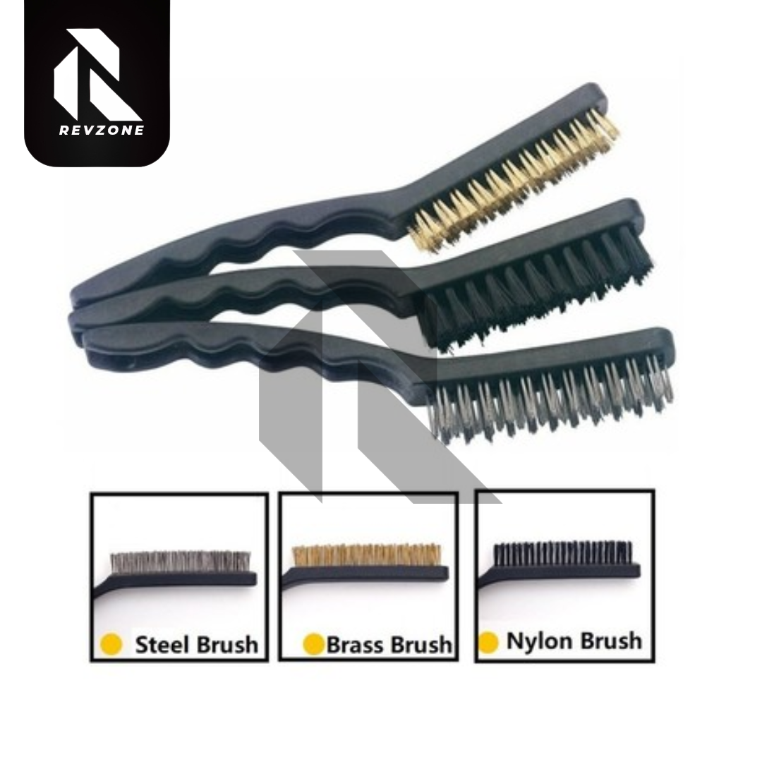 3-Piece Large Wire Brush Set – PP, Brass & Steel for Rust, Upholstery & Heavy-Duty Cleaning