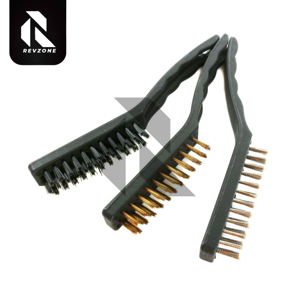 3-Piece Large Wire Brush Set – PP, Brass & Steel for Rust, Upholstery & Heavy-Duty Cleaning