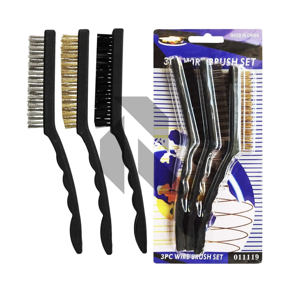 3-Piece Large Wire Brush Set – PP, Brass & Steel for Rust, Upholstery & Heavy-Duty Cleaning