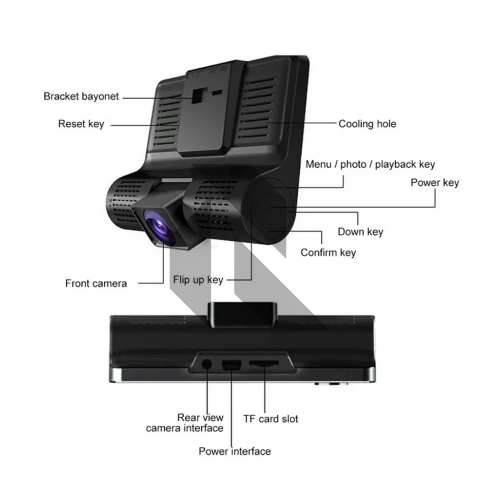 3 Channel Dash Cam 1080P Full HD – Front + Inside + Rear Recording Car Camera with Night Vision & G-Sensor