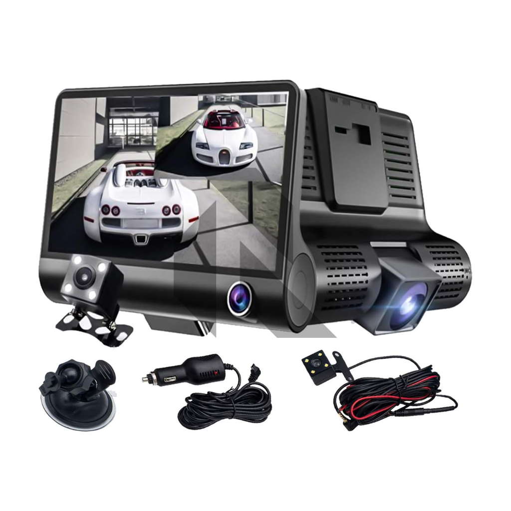 3 Channel Dash Cam 1080P Full HD – Front + Inside + Rear Recording Car Camera with Night Vision & G-Sensor