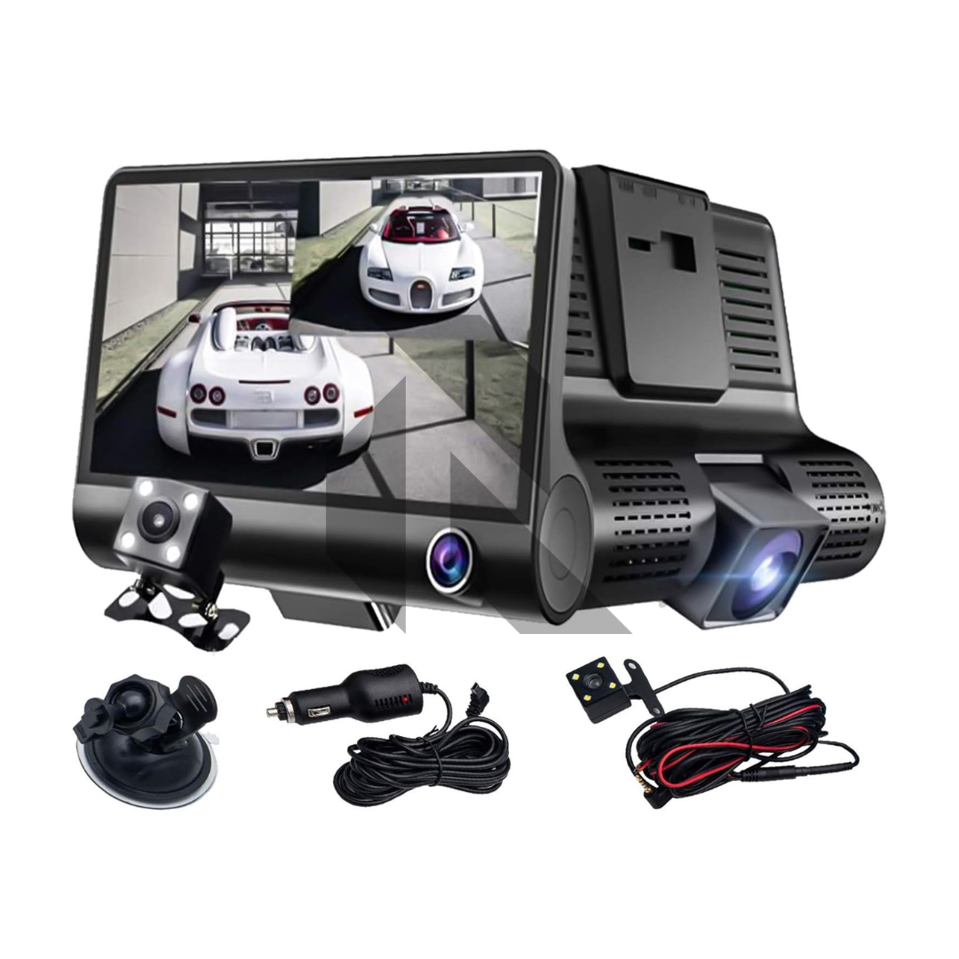 3 Channel Dash Cam 1080P Full HD – Front + Inside + Rear Recording Car Camera with Night Vision & G-Sensor