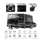 3 Channel Dash Cam 1080P Full HD – Front + Inside + Rear Recording Car Camera with Night Vision & G-Sensor