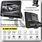 3 Channel Dash Cam 1080P Full HD – Front + Inside + Rear Recording Car Camera with Night Vision & G-Sensor