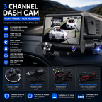 3 Channel Dash Cam 1080P Full HD – Front + Inside + Rear Recording Car Camera with Night Vision & G-Sensor