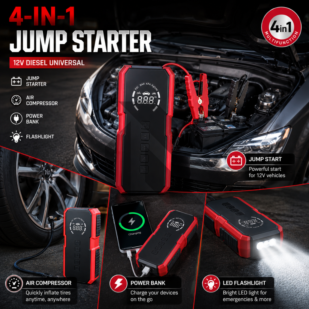 Portable 4-in-1 Car Jump Starter with Air Compressor, Power Bank & LED Emergency Light Secondary image