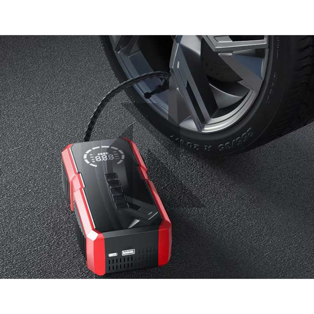 Portable 4-in-1 Car Jump Starter with Air Compressor, Power Bank & LED Emergency Light