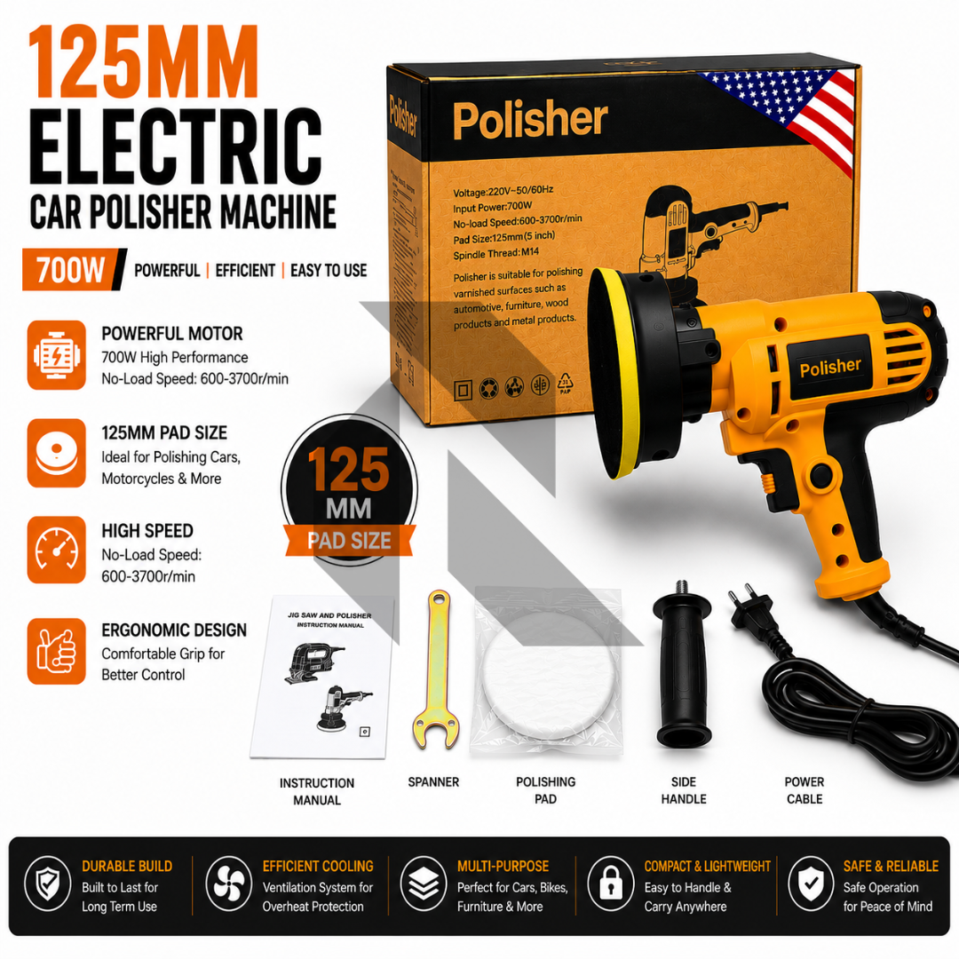 220V Professional 125MM Electric Car Polisher Machine – 700W Variable Speed Car Orbit Waxer