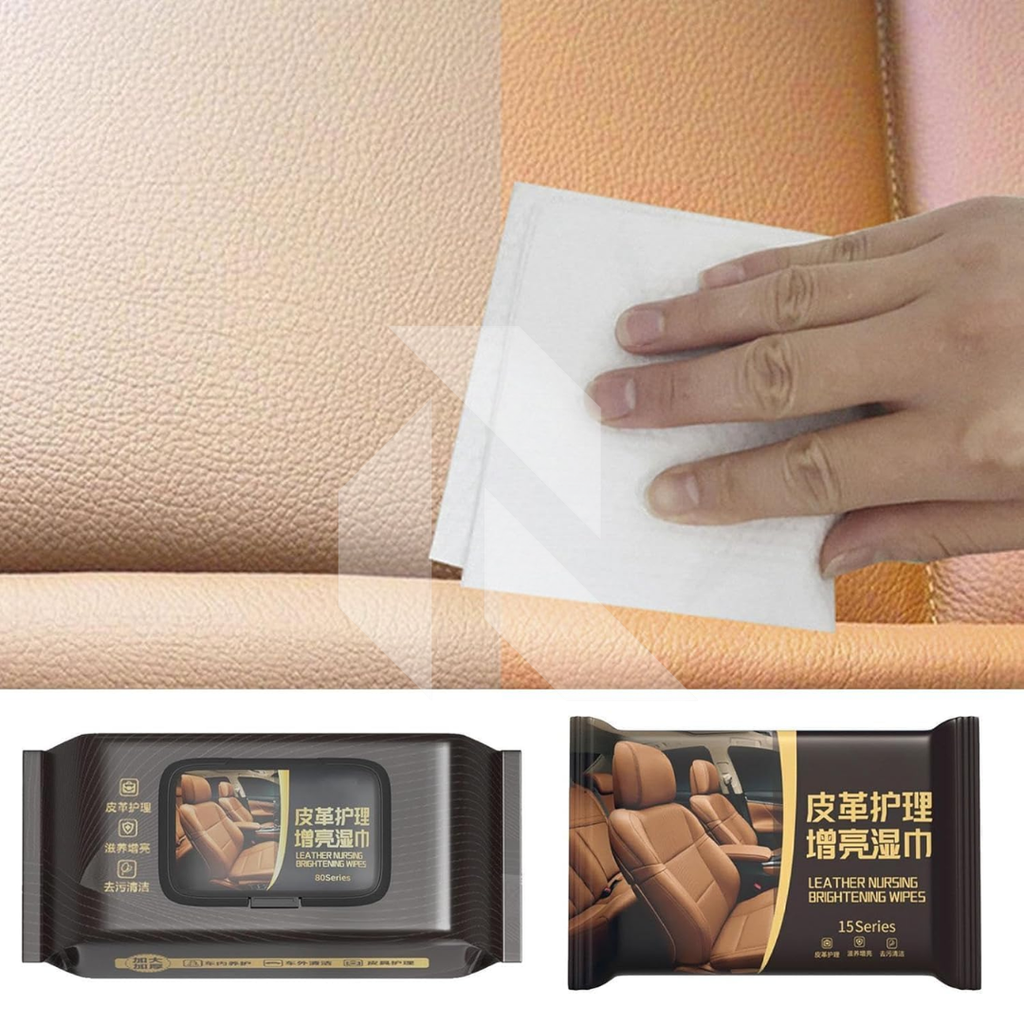 Leather Care & Polishing Wipes – 80 Cleaning Wipes for Car Leather Seats, Dashboard & Interior Care