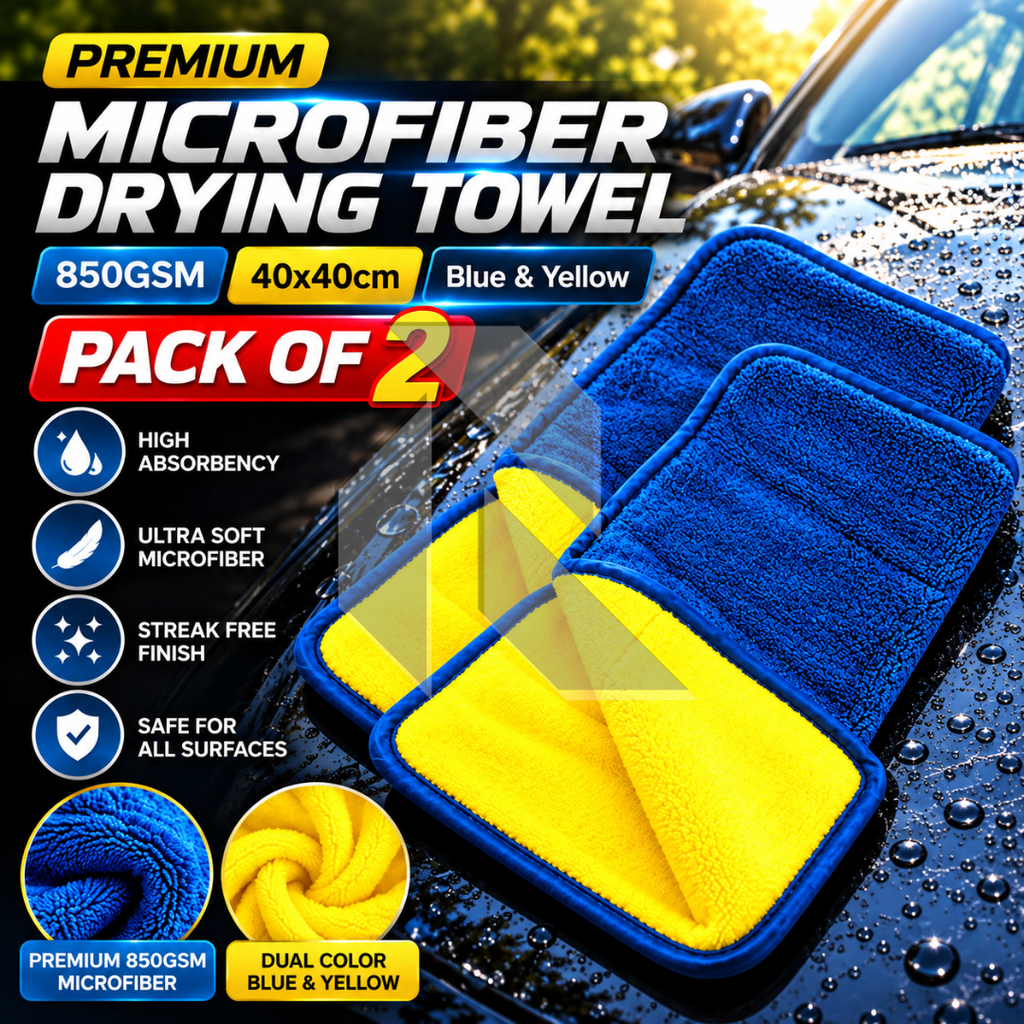 Premium Microfiber Drying Towel 850GSM 40x40CM Blue & Yellow