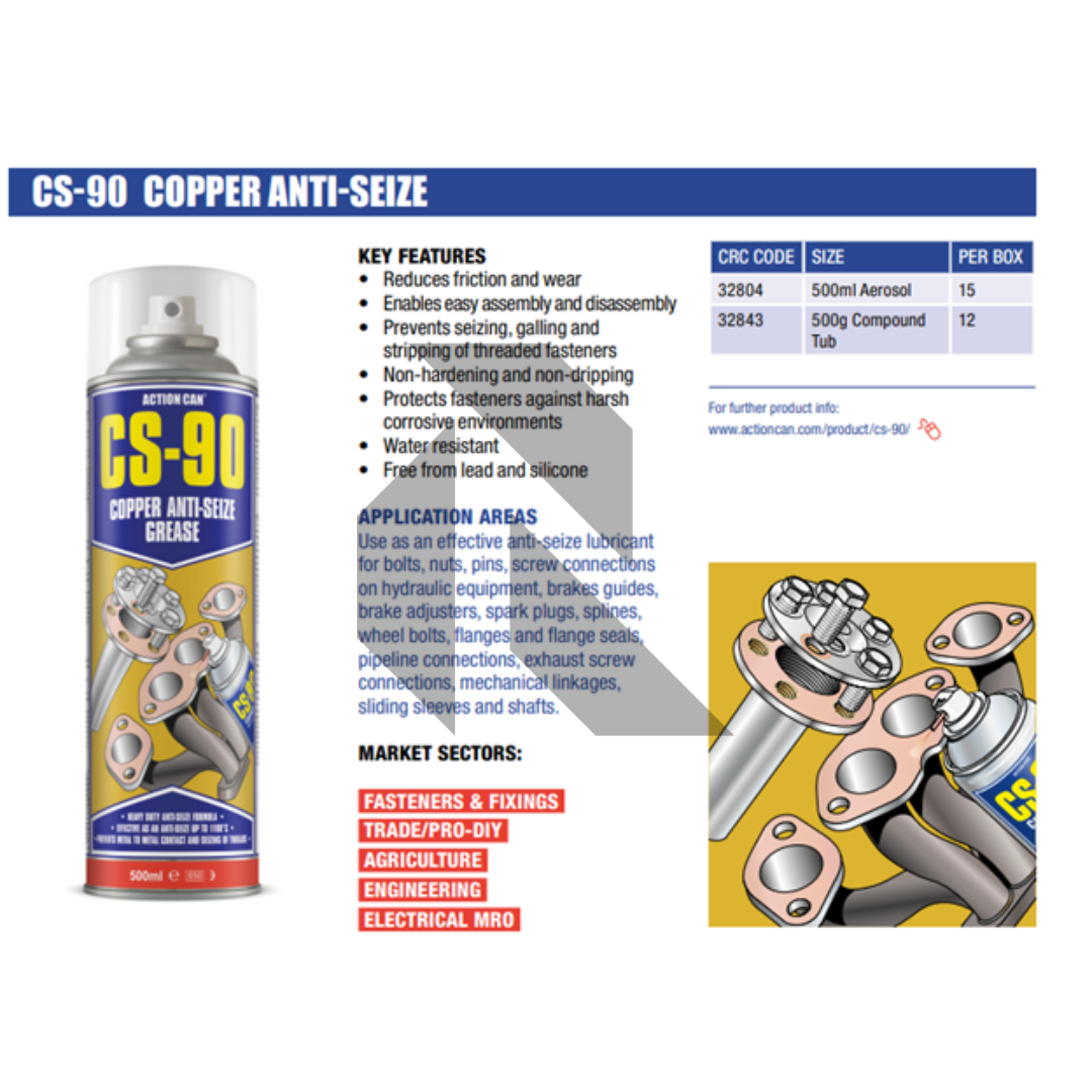 Action Can CS-90 Copper Anti-Seize Grease 500ml – High Temperature Lubricant & Corrosion Protection