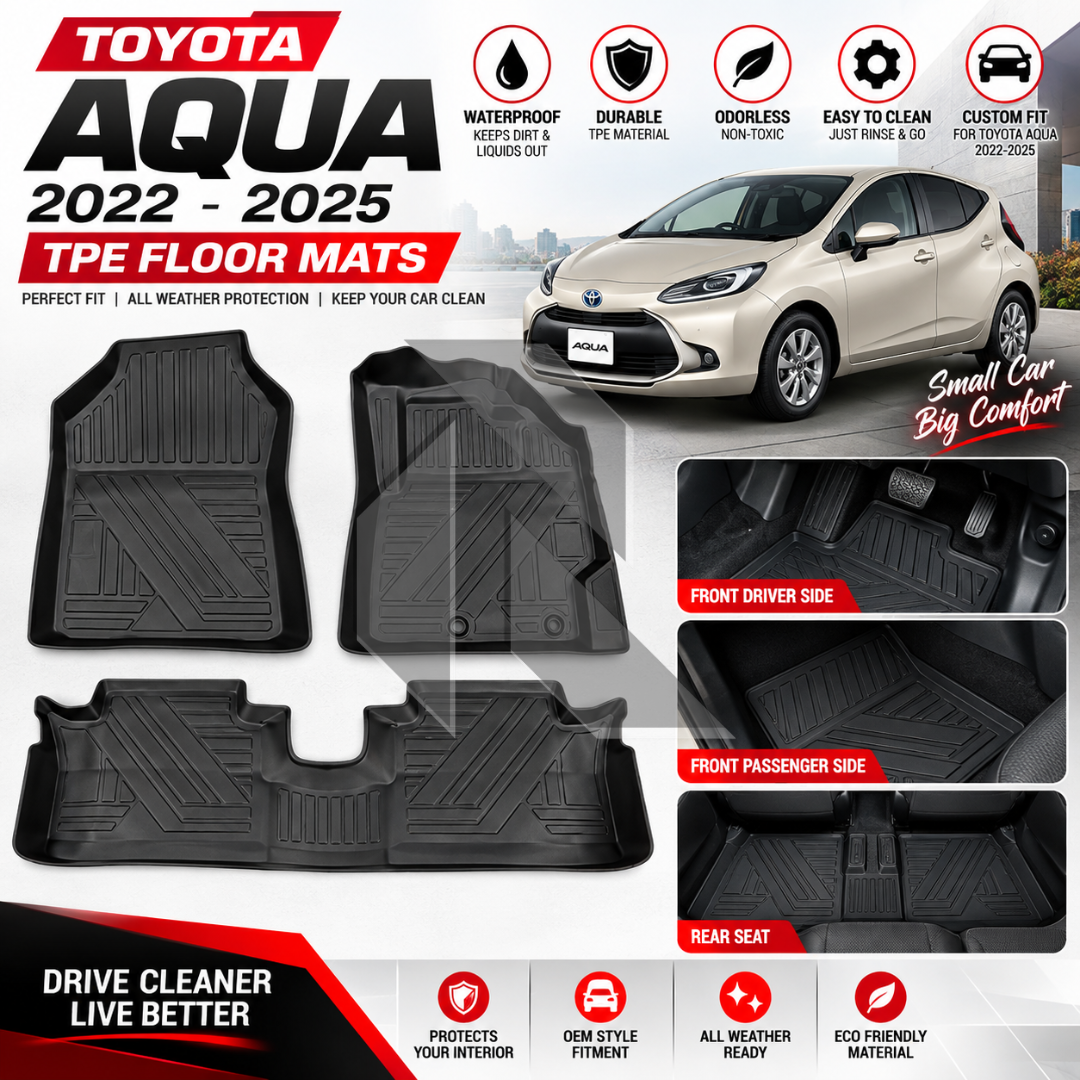 Toyota Aqua 2022-2025 TPE Floor Mats – Waterproof Custom Fit All-Weather Car Floor Mats Main image