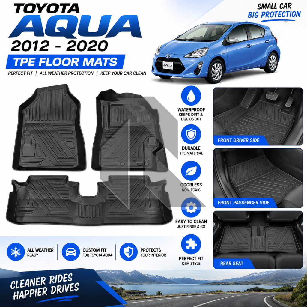 Toyota Aqua 2012-2020 TPE Floor Mats – Waterproof Custom Fit All-Weather Car Floor Mats