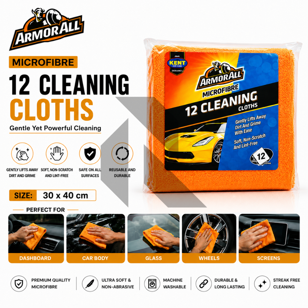 Armor All Microfibre Cleaning Cloths – Pack of 12 (30 × 40 CM)