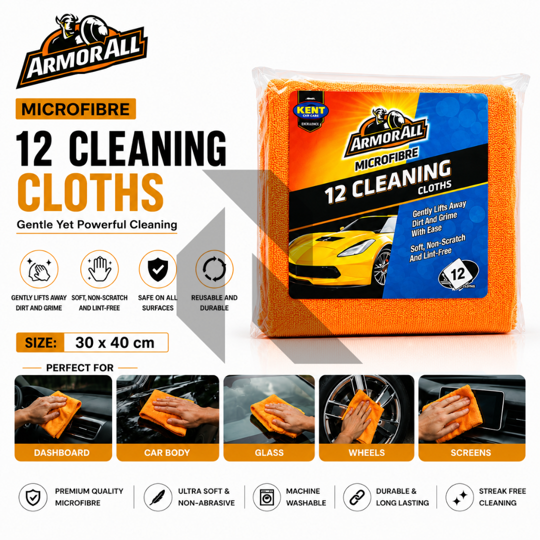 Armor All Microfibre Cleaning Cloths – Pack of 12 (30 × 40 CM)