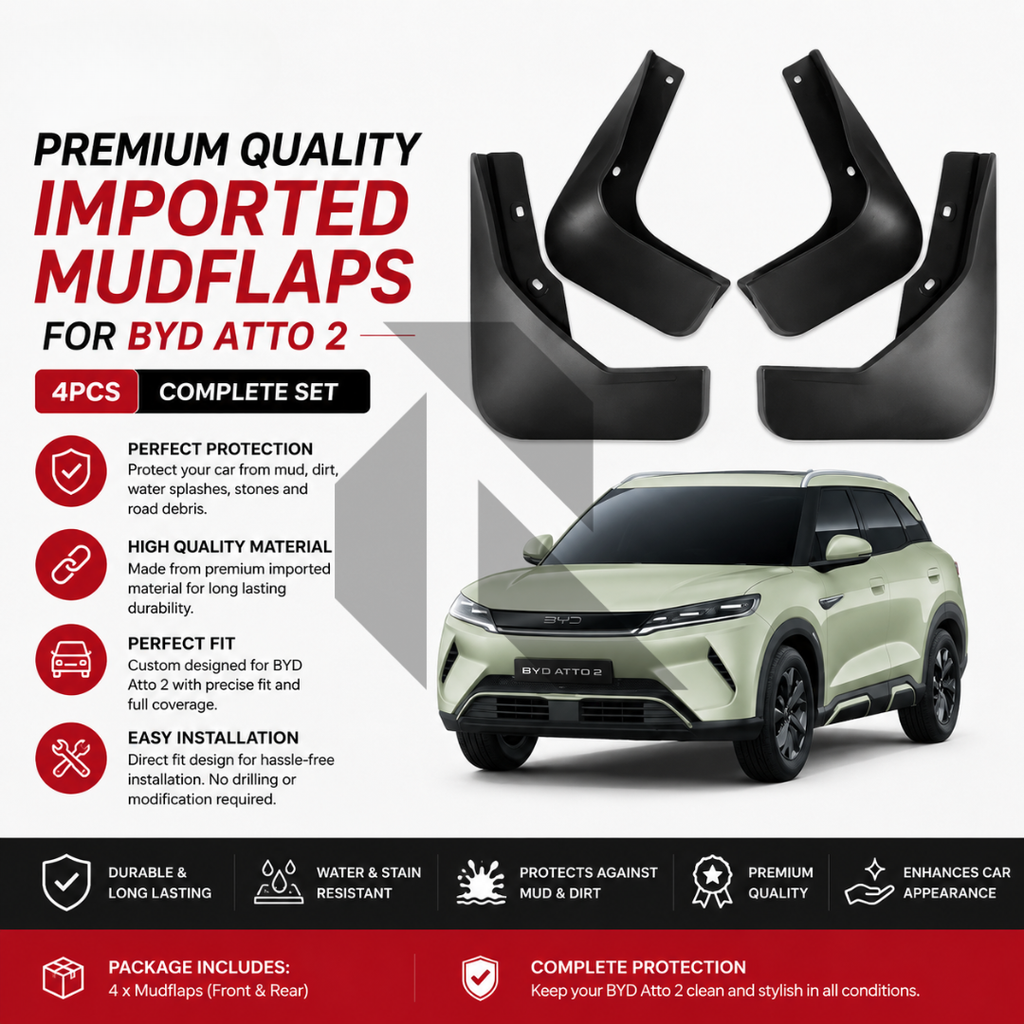 BYD Atto 2 Premium Quality Imported Mudflaps – 4Pcs Set Front & Rear Fender Splash Guards OEM