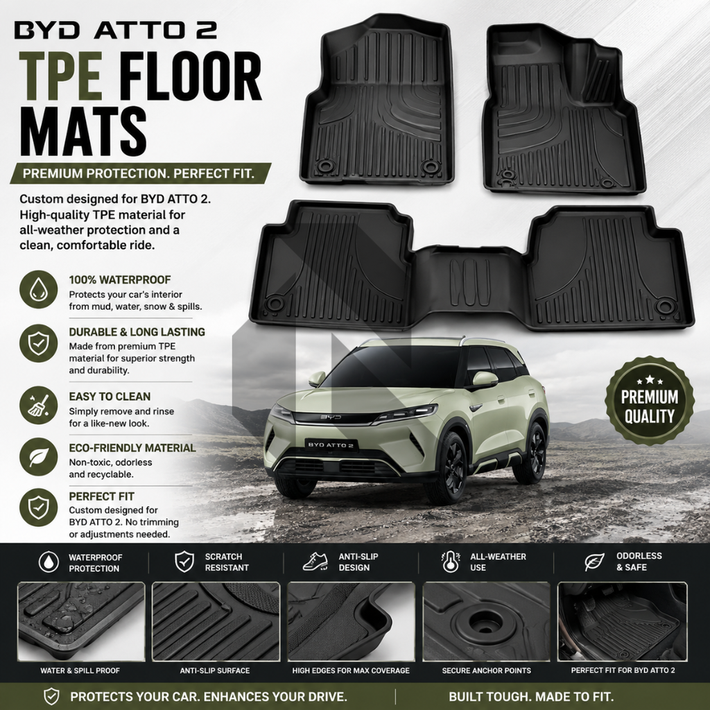 BYD ATTO 2 TPE Floor Mats 2026 Model – All-Weather Custom Fit Car Mats
