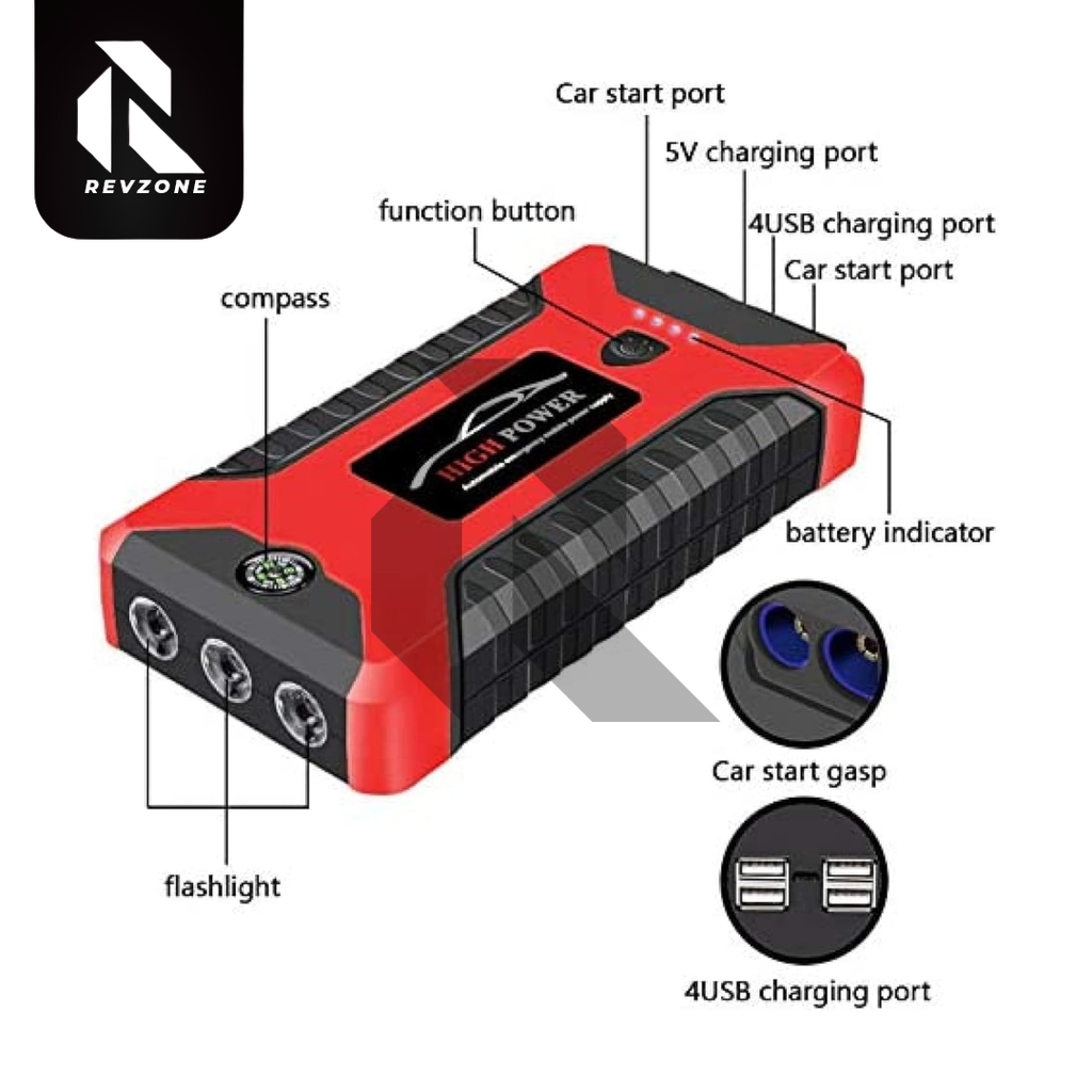 Portable Car Jump Starter 99800mAh 12V – Multi-Function Battery Booster Power Bank