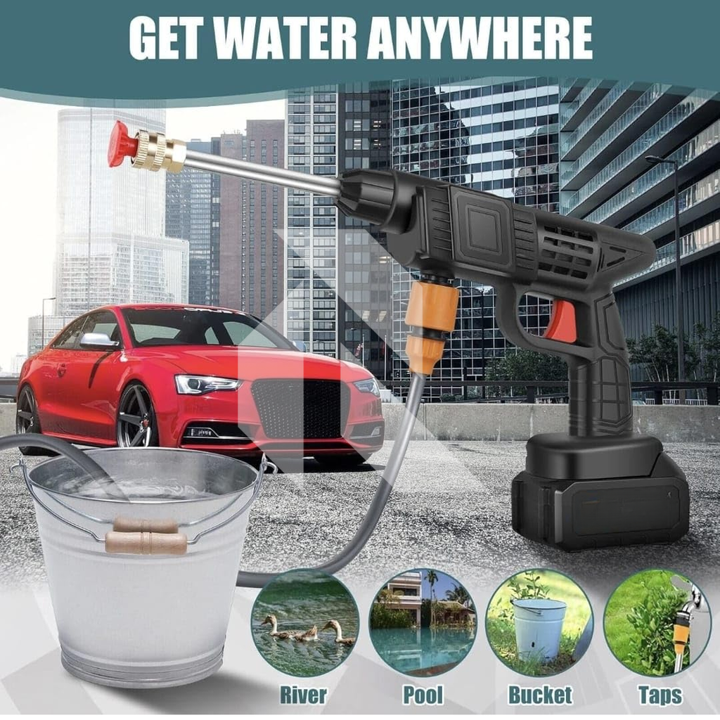 Cordless High Pressure Washer – Rechargeable Car Washer with Single Battery Free 100ML Shampoo