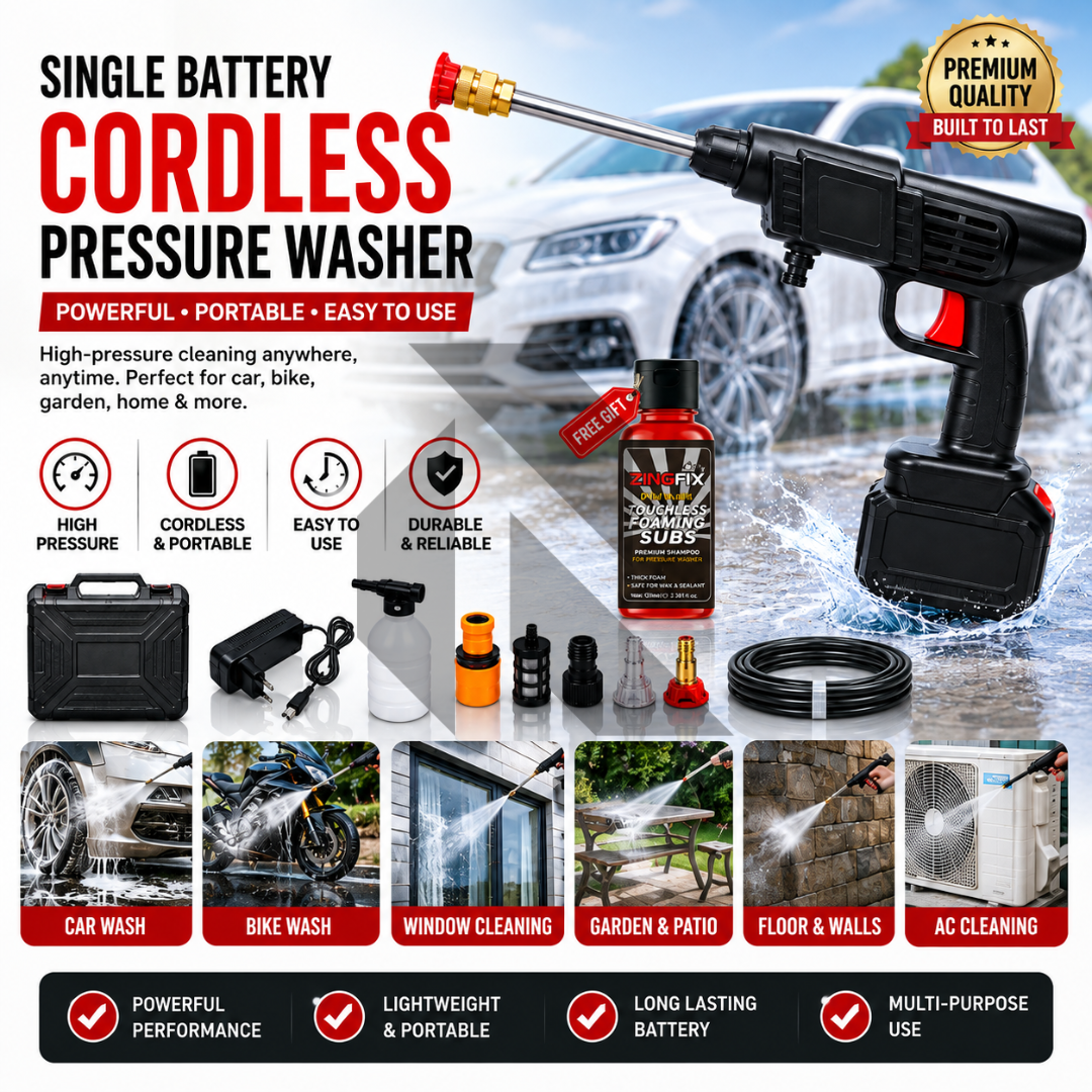 Cordless High Pressure Washer – Rechargeable Car Washer with Single Battery Free 100ML Shampoo Main image