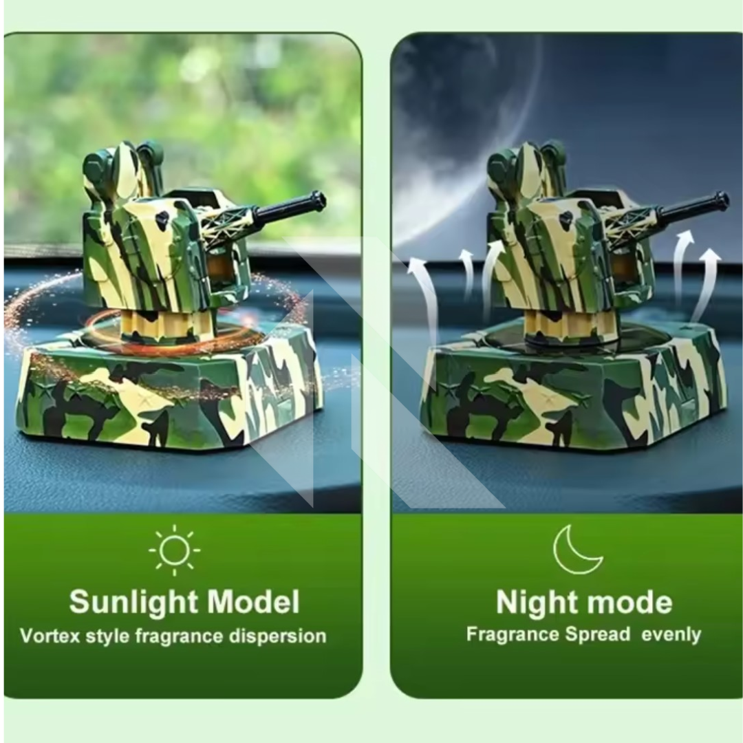 Solar Car Air Freshener Diffuser with Solar Rotation Cannon Shape – Dashboard Car Perfume