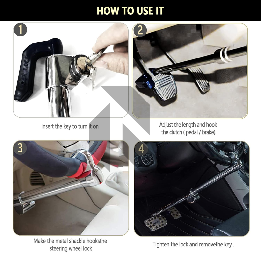 CQ-Legend Retractable Steering Wheel Lock & Adjustable Brake Lock Bar – Universal Car Anti-Theft Security Lock