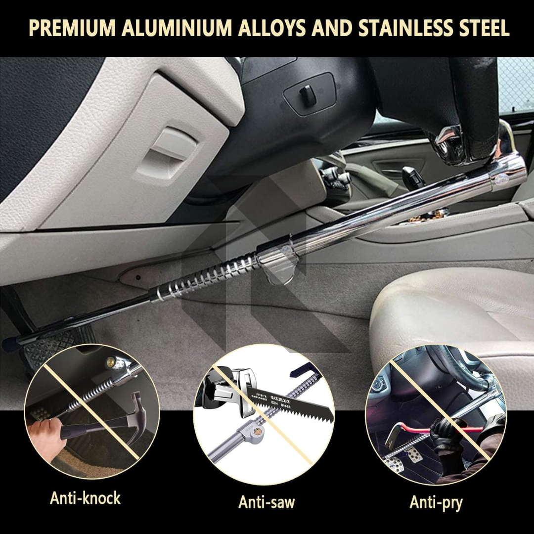 CQ-Legend Retractable Steering Wheel Lock & Adjustable Brake Lock Bar – Universal Car Anti-Theft Security Lock
