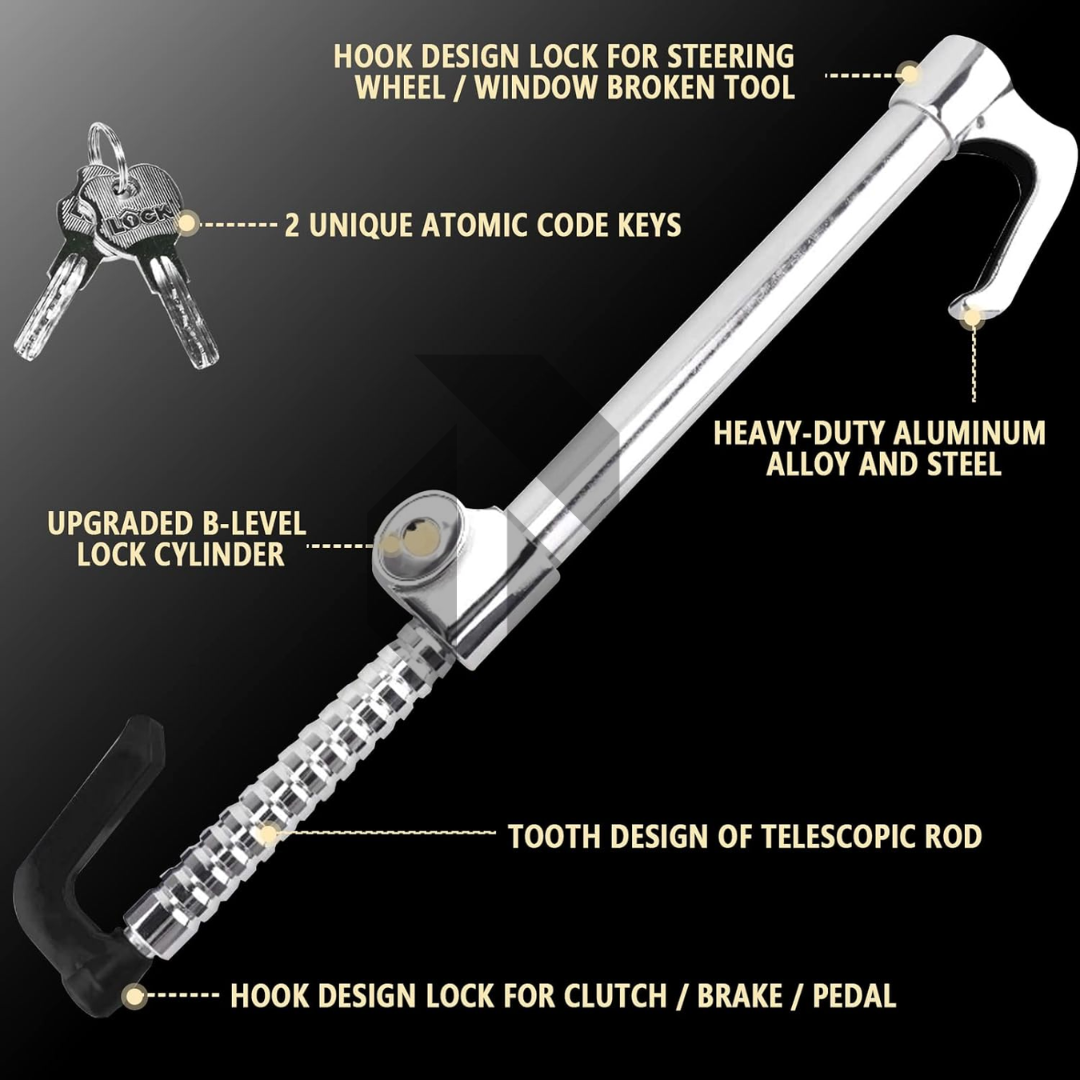 CQ-Legend Retractable Steering Wheel Lock & Adjustable Brake Lock Bar – Universal Car Anti-Theft Security Lock