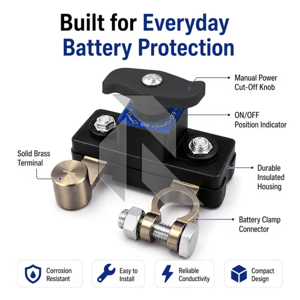 Heavy Duty Copper Car Battery Disconnect Switch 12V-24V – Manual Power Cut Off Battery Isolator