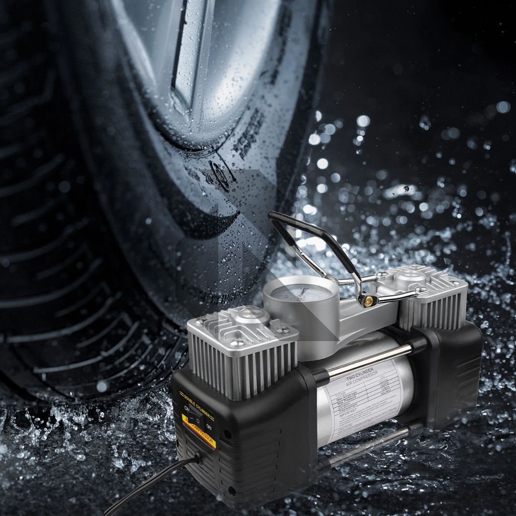 Dual Cylinder Heavy Duty Tire Inflator Air Compressor Pump – 150PSI 12V Portable Air Compressor