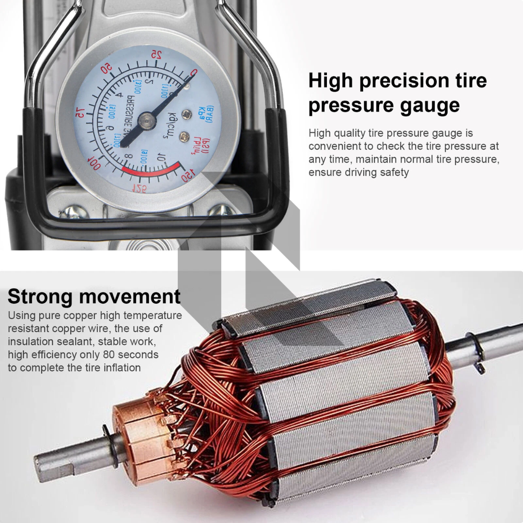 Dual Cylinder Heavy Duty Tire Inflator Air Compressor Pump – 150PSI 12V Portable Air Compressor