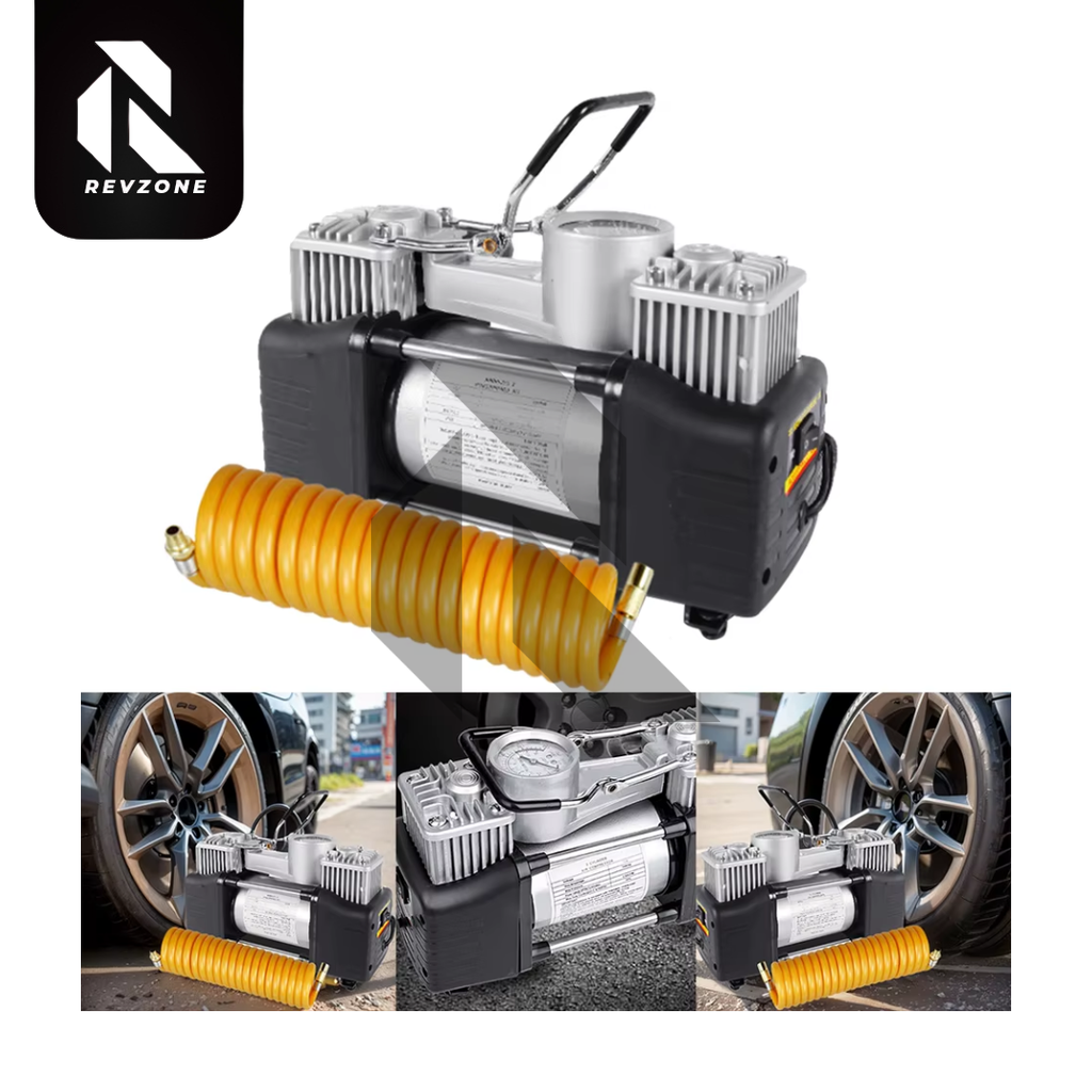 Dual Cylinder Heavy Duty Tire Inflator Air Compressor Pump – 150PSI 12V Portable Air Compressor