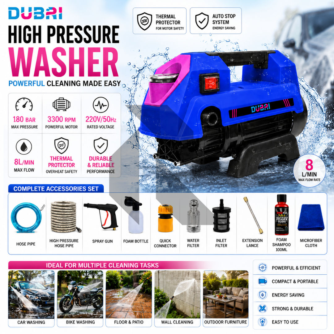 Dubai High Pressure Washer 180 Bar | Thermal Protector | Free 100ML Shampoo + Microfiber Towel Main image
