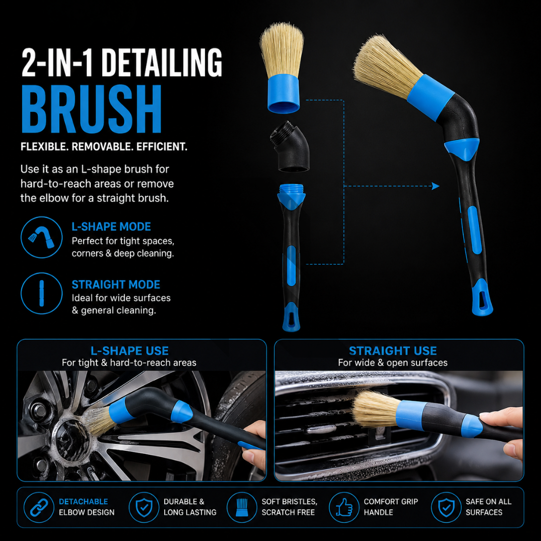 2-in-1 Detailing Brush – Convertible L-Shape & Straight Cleaning Brush for Car Detailing