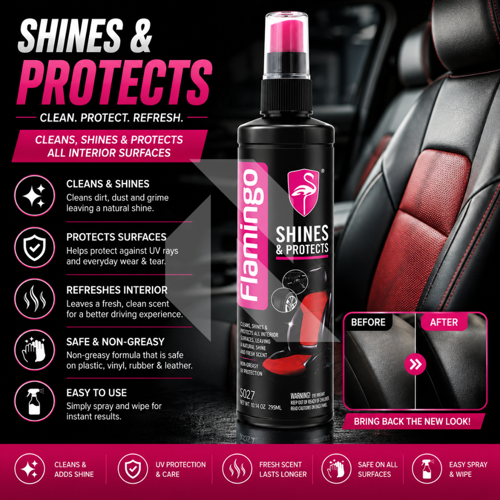 Flamingo Shine & Protectant Spray 295ml – Interior Plastic, Vinyl & Rubber Protectant