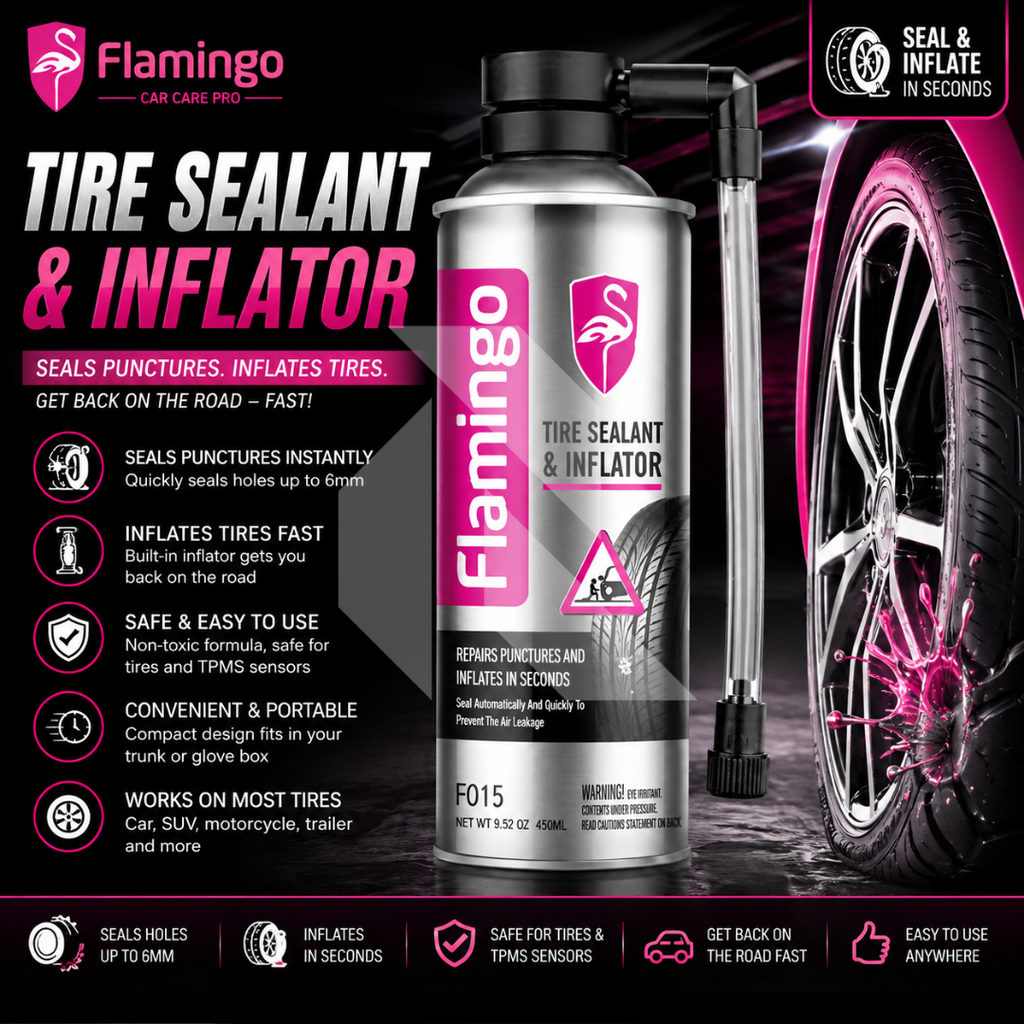 Flamingo Tire Sealant & Inflator 450ml – Emergency Tire Puncture Repair & Inflation Spray