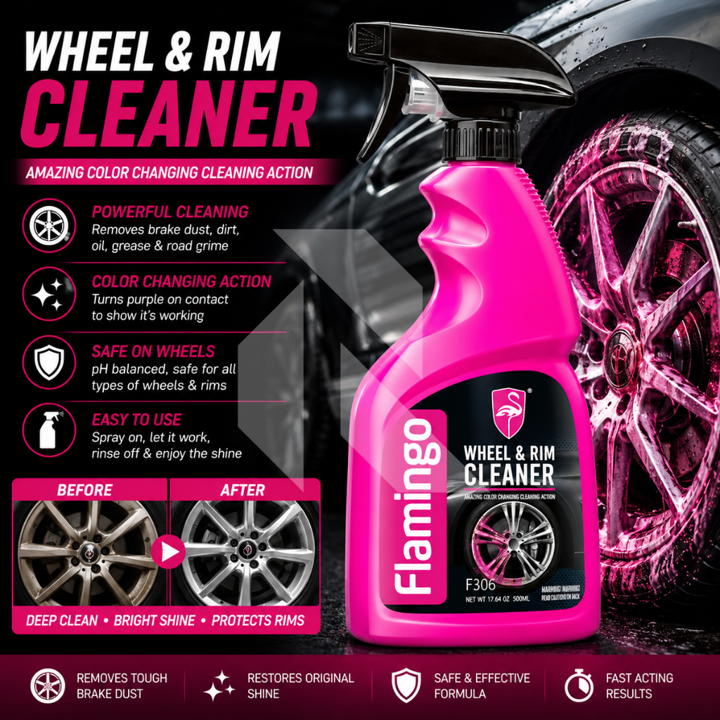 Flamingo Wheel & Rim Cleaner 500ml – Iron Remover Purple Reaction Wheel Cleaner for Alloy Wheels