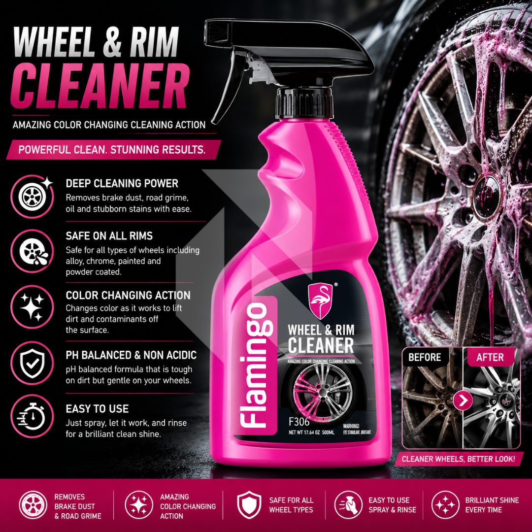 Flamingo Wheel & Rim Cleaner 500ml – Iron Remover Purple Reaction Wheel Cleaner for Alloy Wheels