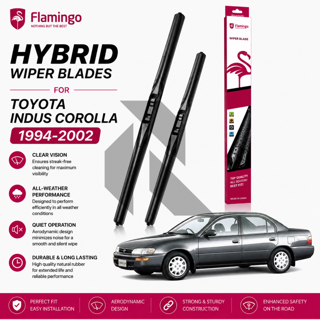 Flamingo Hybrid Wiper Blades for Toyota Indus Corolla 1994-2002 – Premium All-Weather